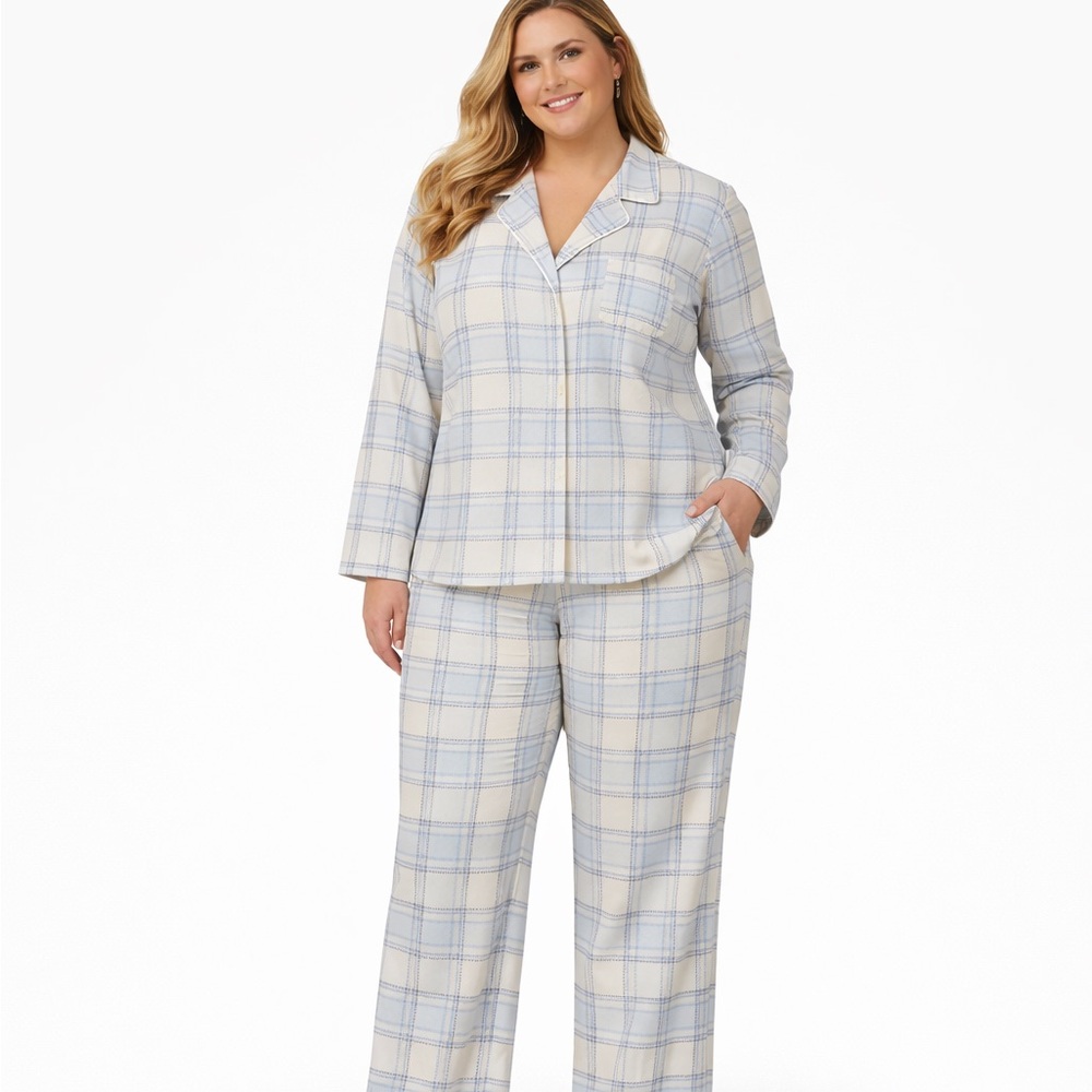 Adonna Sleepwear XXL Blue Plaid Pajama Set Soft Cozy Flannel Lounge Set